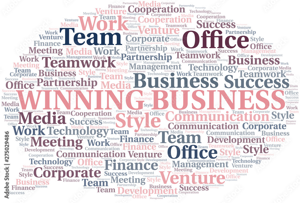 Winning Business word cloud. Collage made with text only.