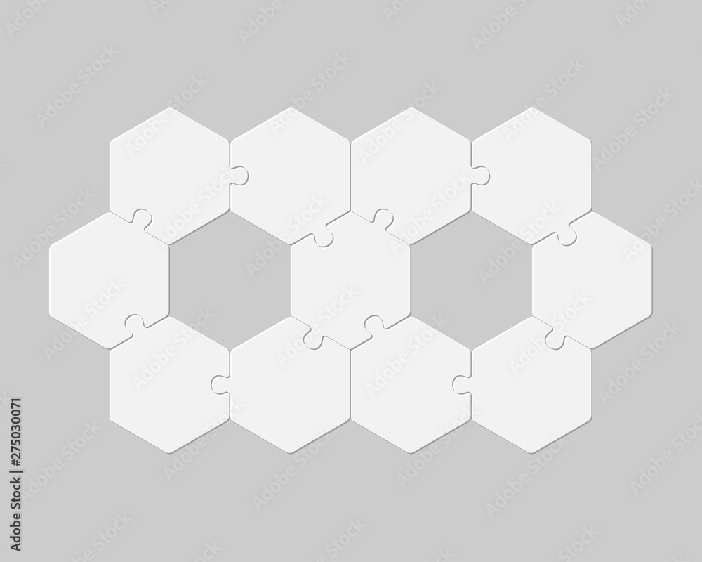 Eleven pieces puzzle jigsaw hexagonal info graphic Eleven pieces puzzle jigsaw hexagonal info graphic