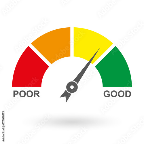 Credit Score Gauge. Bad and Good meter. Credit rating report. Vector illustration.