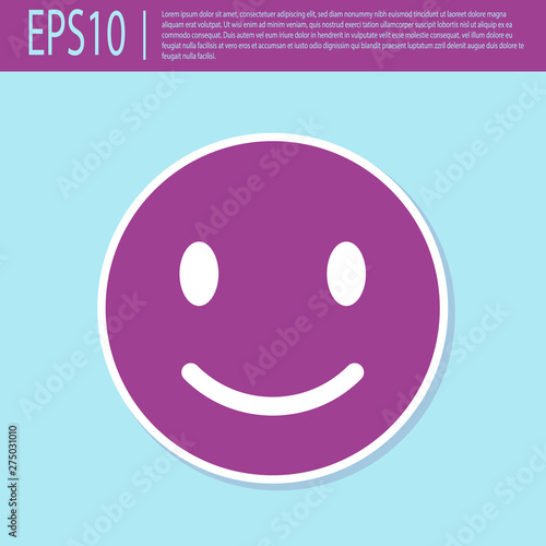 Retro purple Smile face icon isolated on turquoise background. Smiling emoticon. Happy smiley chat symbol. Vector Illustration