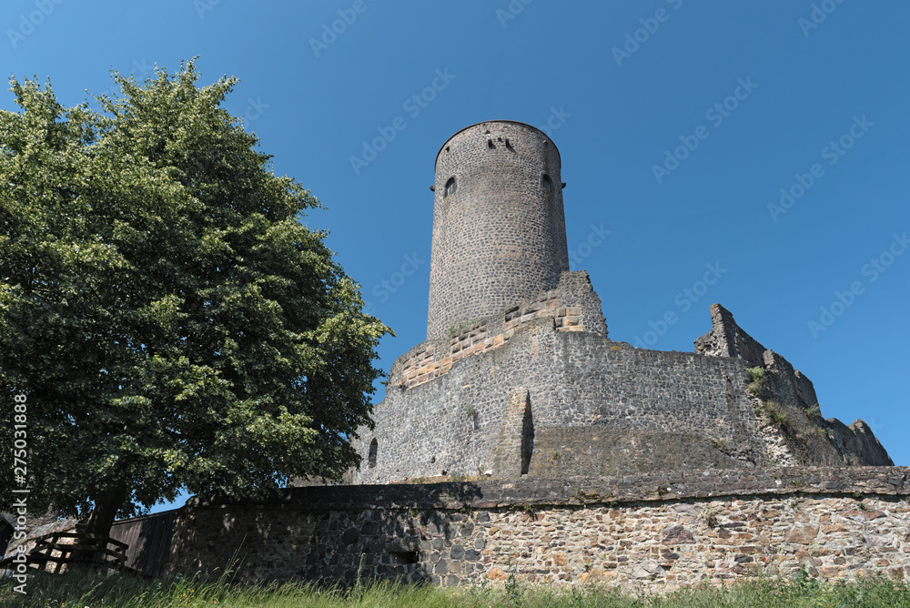 tower and wall of the ruin muenzenberg hesse germany tower and wall of the ruin muenzenberg hesse germany