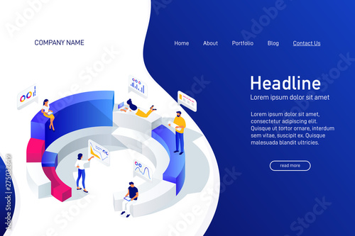 Isometric concept of people work with statistics.