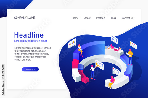 Isometric concept of people work with statistics.