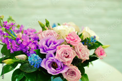 Close up beautiful bouquet on bright background