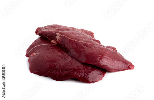 Fotografi Fresh Deer Meat or Venison Isolated on White Background