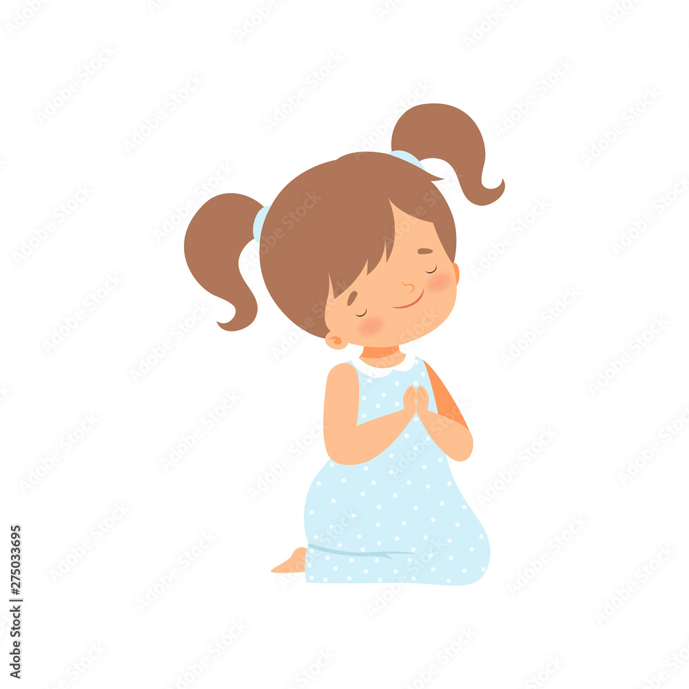 Adorable Little Girl Kneeling and Praying Cartoon Vector Illustration Adorable Little Girl Kneeling and Praying Cartoon Vector Illustration
