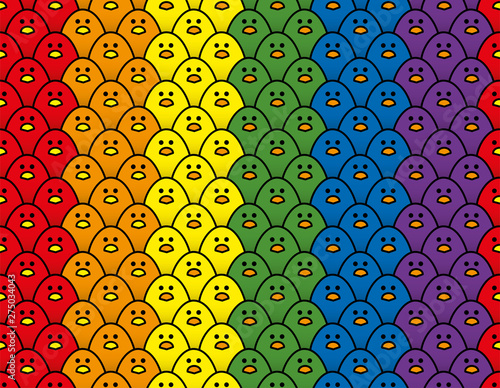 Rainbow Coloured Chicks Repeating Pattern Treble Vertical Rows