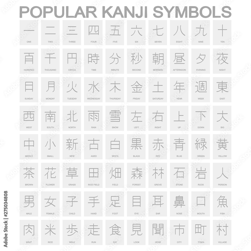 vector icon set with popular kanji symbols vector icon set with popular kanji symbols