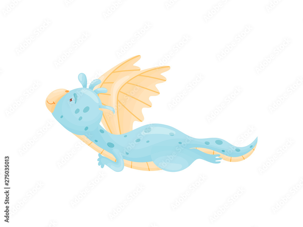 Cute dragon lies and looks up. Vector illustration on white background. Cute dragon lies and looks up. Vector illustration on white background.