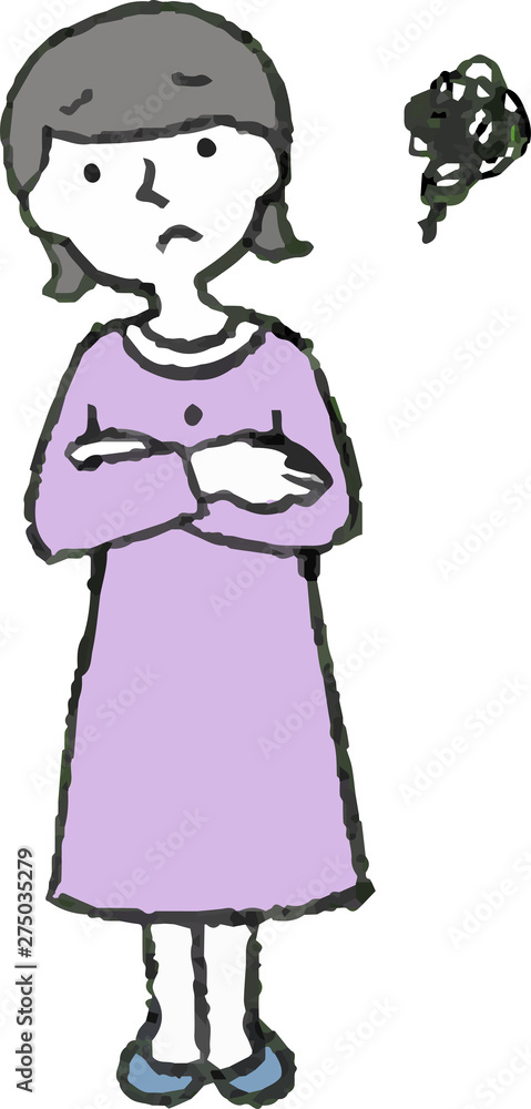 Illustration of a Woman wearing a purple dress face and pose