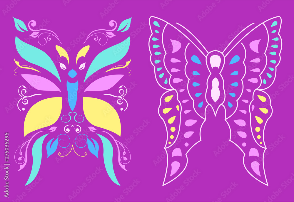 Stylized Butterfly Vector illustration set