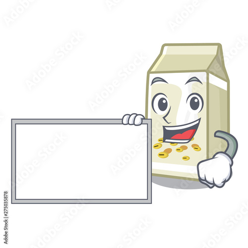 With board soy milk in a cartoon box