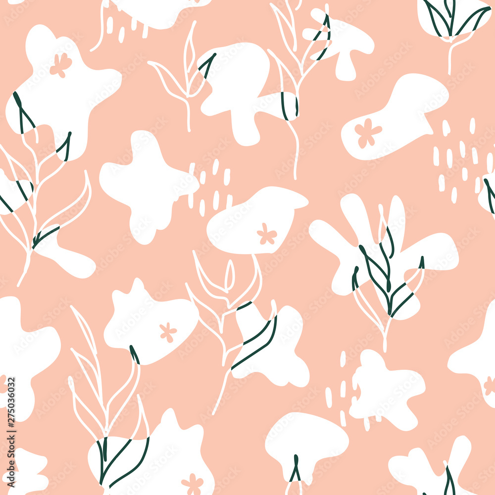 Fototapeta premium Vector Floral Abstract on peachy orange colors seamless pattern background.