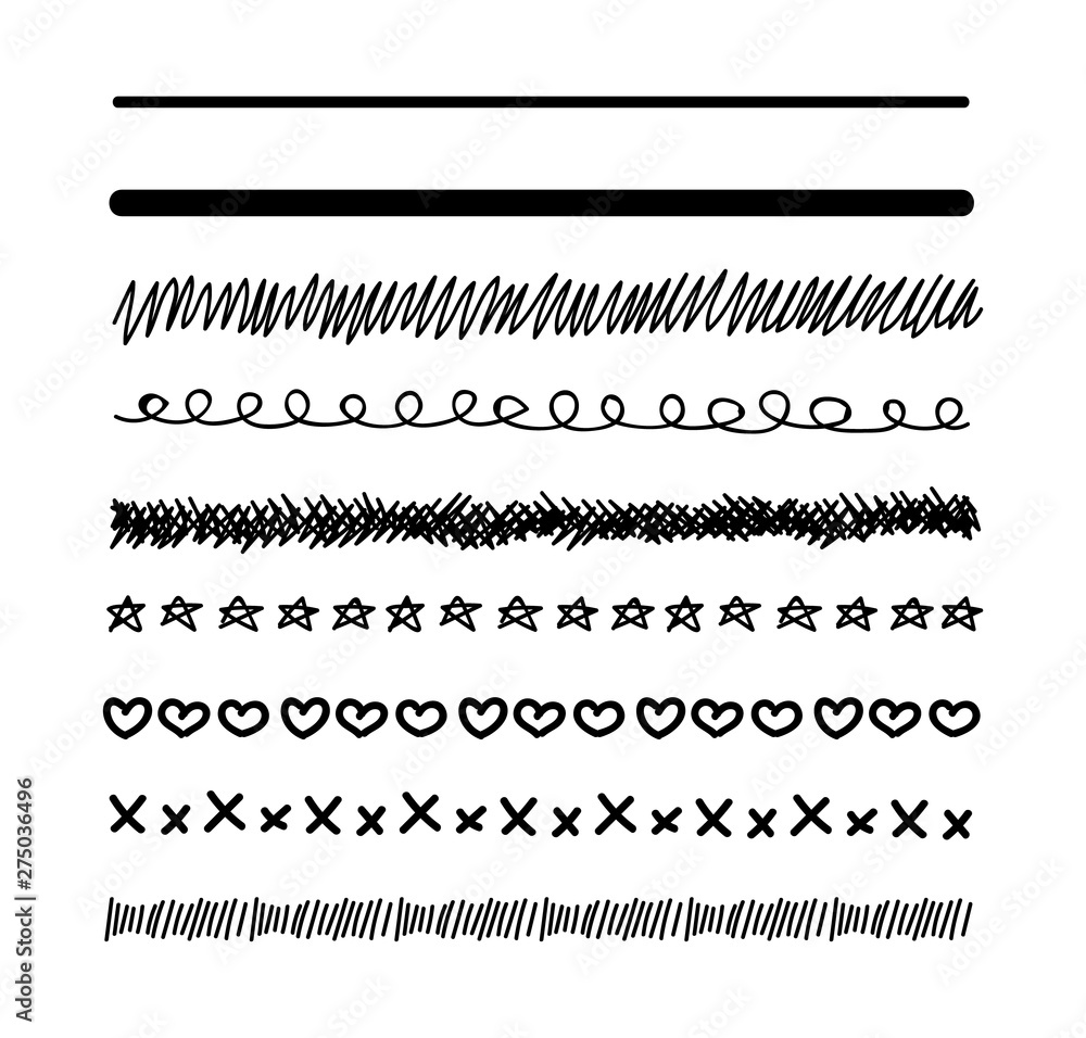 Obraz premium Vector Set of Drawn Lines, Black and White Illustration, Freehand Drawing, Sketches Isolated.