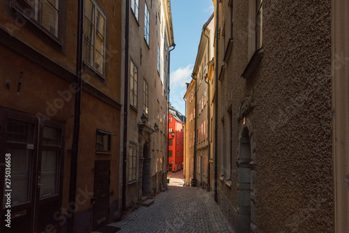 Streets and alleys in the old town  Gamla Stan  in Stockholm an early summer morning