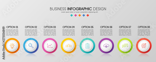 Colourful infograph - timeline with 8 steps. Vector