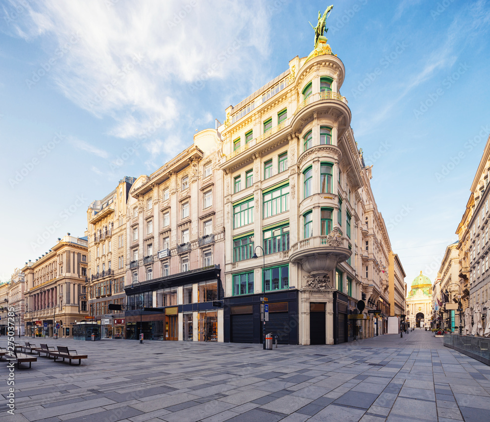 Graben Street in Vienna with beautiful mansions, Austria, morning view.