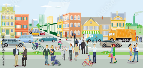 Straßenverkehr mit Fußgänger und Autos auf Städtischerstraße