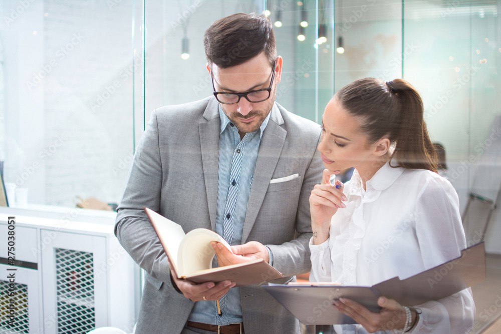 Fototapeta premium Two businesspeople working together in office