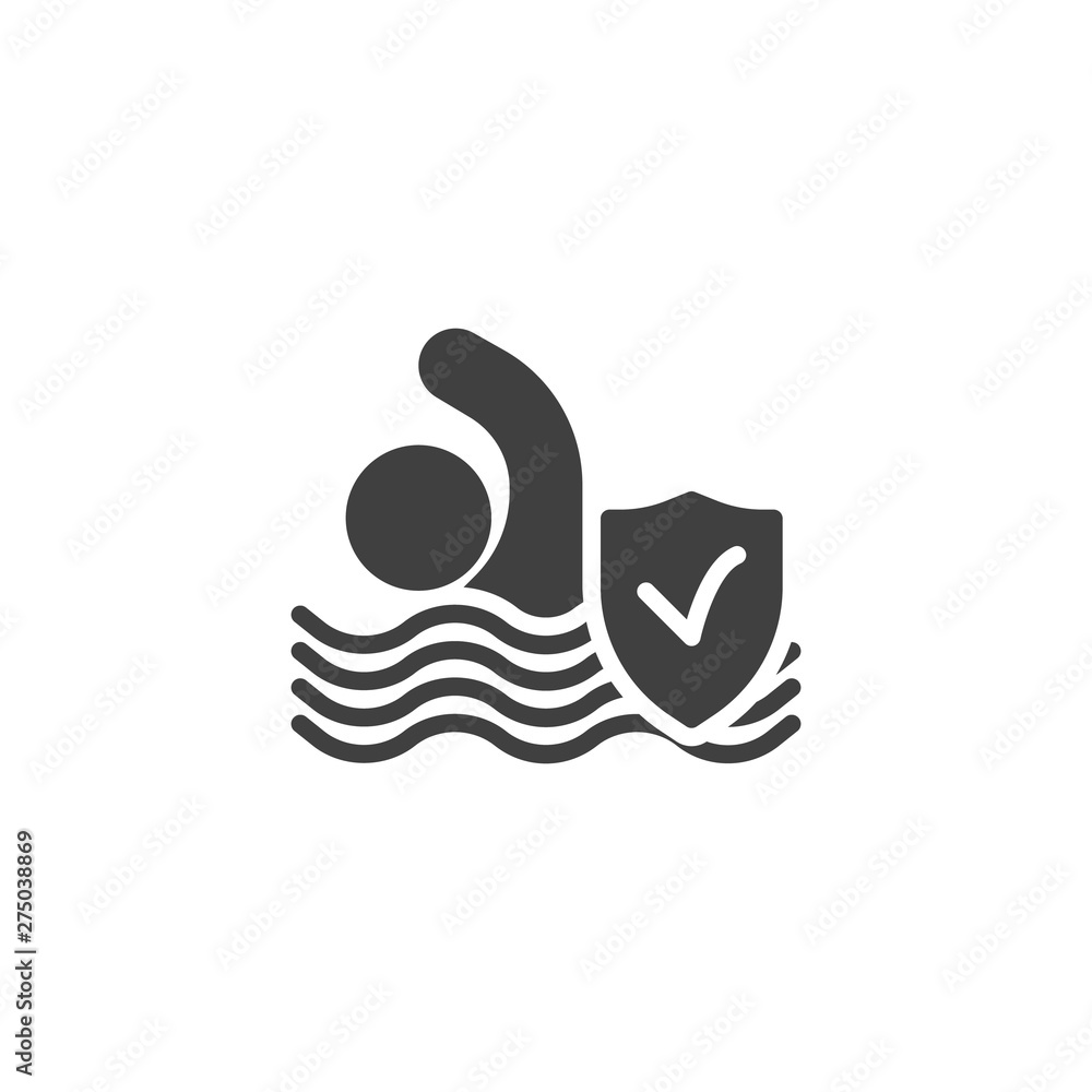 Sport insurance vector icon. Risk pool filled flat sign for mobile concept and web design. Swimming swimmer and shield glyph icon. Symbol, logo illustration. Vector graphics Sport insurance vector icon. Risk pool filled flat sign for mobile concept and web design. Swimming swimmer and shield glyph icon. Symbol, logo illustration. Vector graphics
