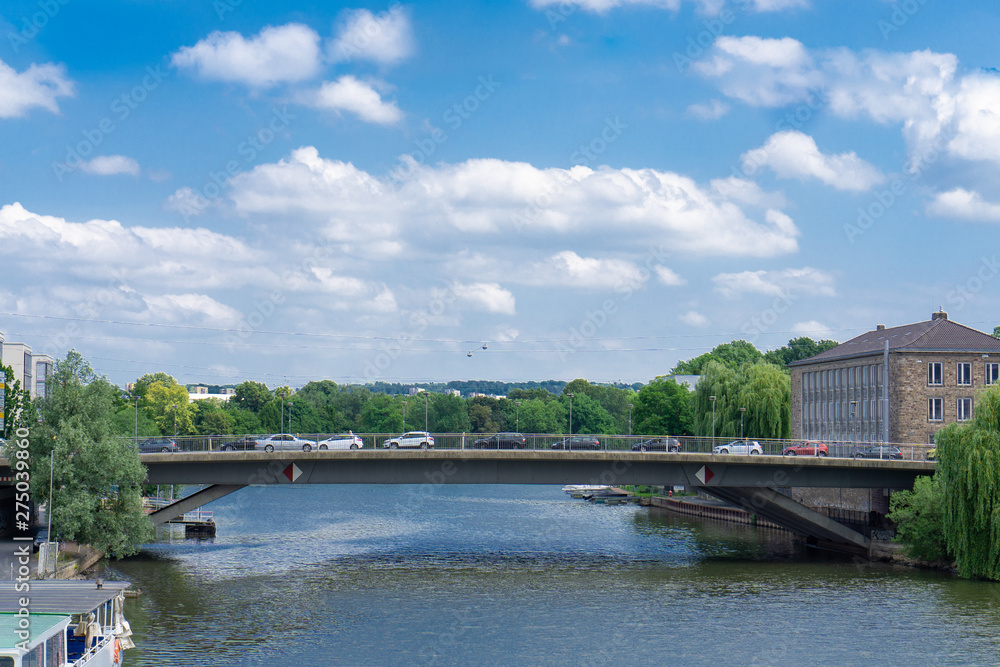 Fototapeta premium Bridge over the river Fulda in Kassel, Germany