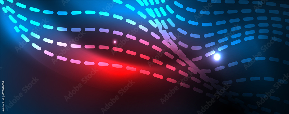 Smooth wave lines on blue neon color light background. Glowing abstract wave on dark, shiny motion, magic space light Smooth wave lines on blue neon color light background. Glowing abstract wave on dark, shiny motion, magic space light