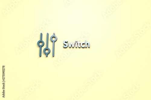 Text Switch with blue 3D illustration and yellow background