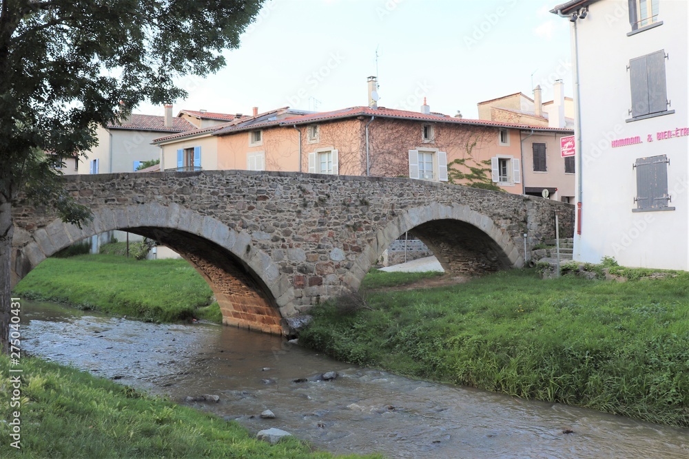 Le Pont vieux sur la rivière Le Garon dans le village de Brignais