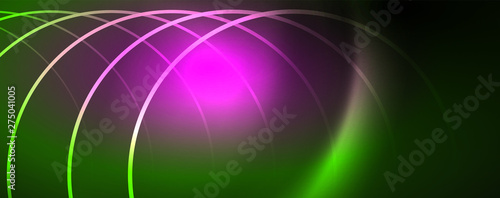 Shiny neon lines template - northern lights glowing blur lines. Futuristic style glow neon 80s disco club or night party techno template