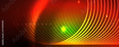 Shiny neon lines template - northern lights glowing blur lines. Futuristic style glow neon 80s disco club or night party techno template