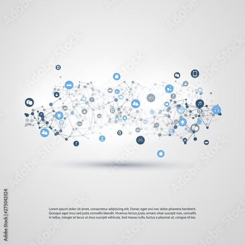 Internet of Things, Cloud Computing Design Concept with Icons - Digital Network Connections, Technology Background 