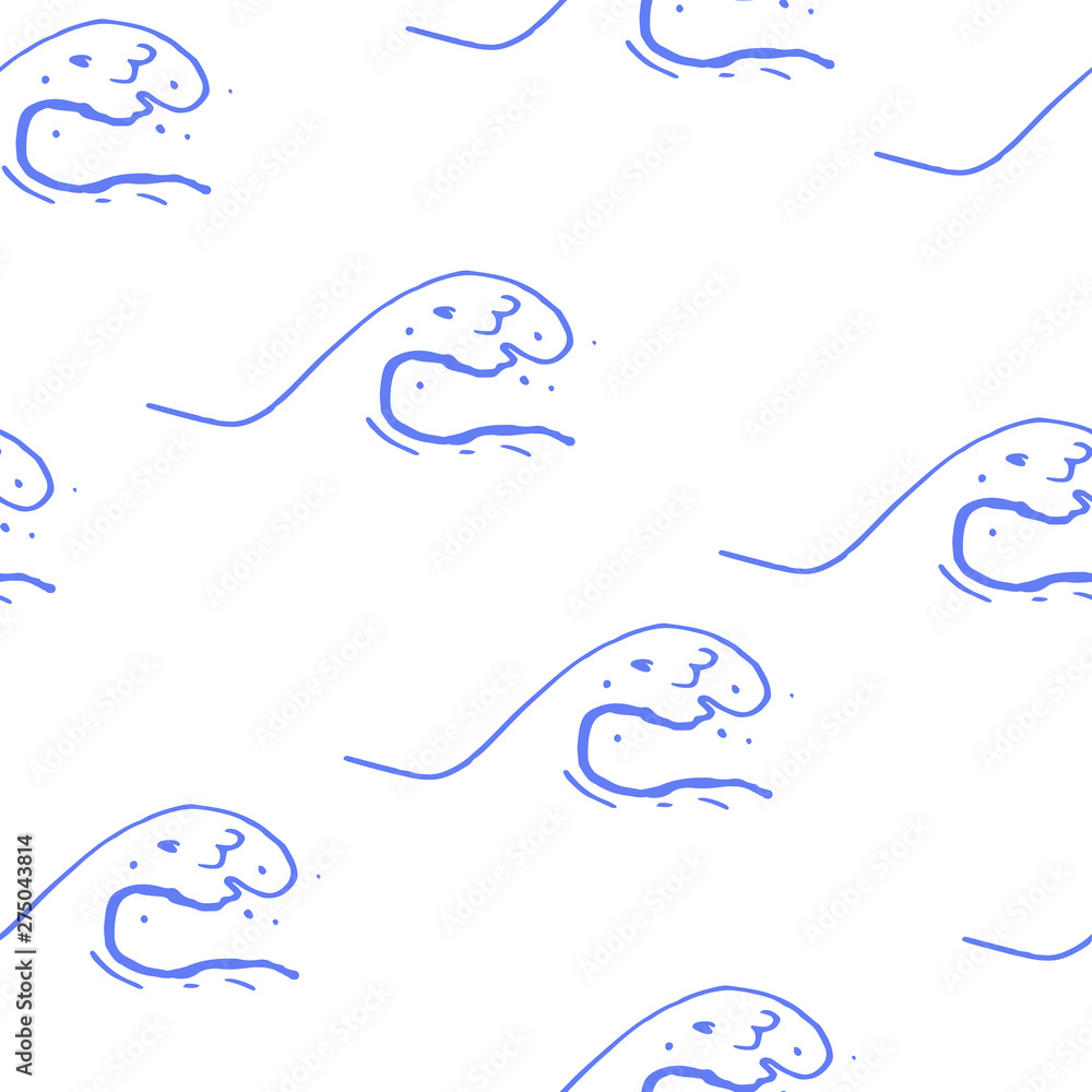 Obraz premium Collection of sea marine ink doodles on white backdrop. Seamless pattern. Endless texture. Can be used for printed materials. Vacation holiday background. Hand drawn design elements. Festive print.
