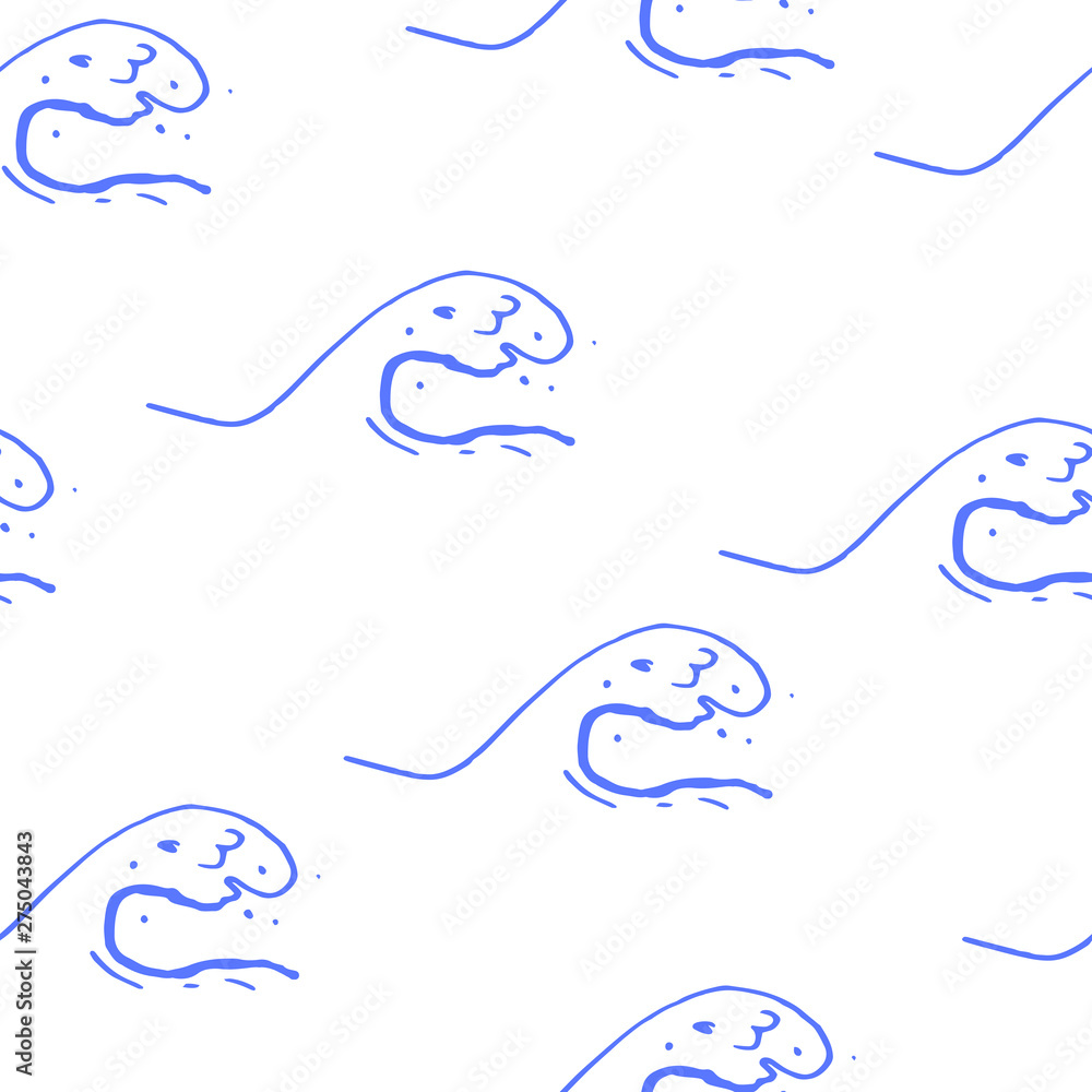 Naklejka premium Collection of sea marine ink doodles on white backdrop. Seamless pattern. Endless texture. Can be used for printed materials. Vacation holiday background. Hand drawn design elements. Festive print.