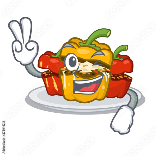 Two finger stuffed pepper is served cartoon plate