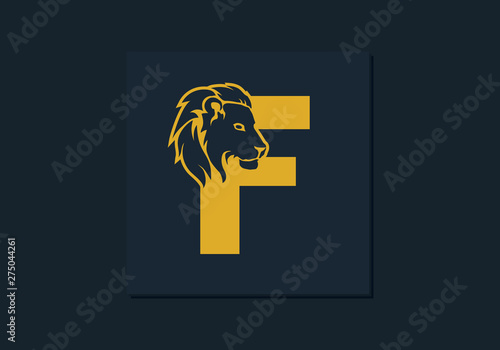 Lion head inside letter F. Abstract, creative emblem for logotype, brand identity, company, corporate, entity name. Modern simple luxury template alphabet. Letter Design Vector. Animal concept. EPS