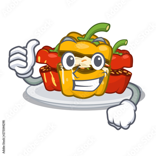 Thumbs up stuffed pepper is served cartoon plate