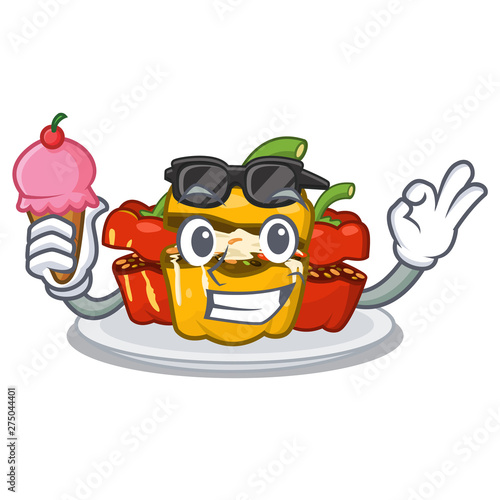 With ice cream stuffed pepper is served cartoon plate