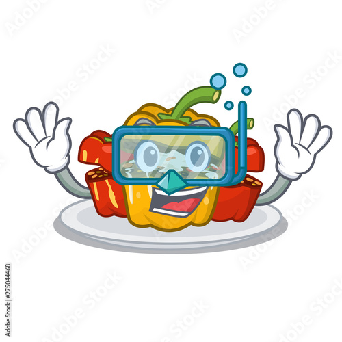 Diving stuffed pepper is served cartoon plate