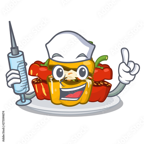 Nurse stuffed pepper is served cartoon plate