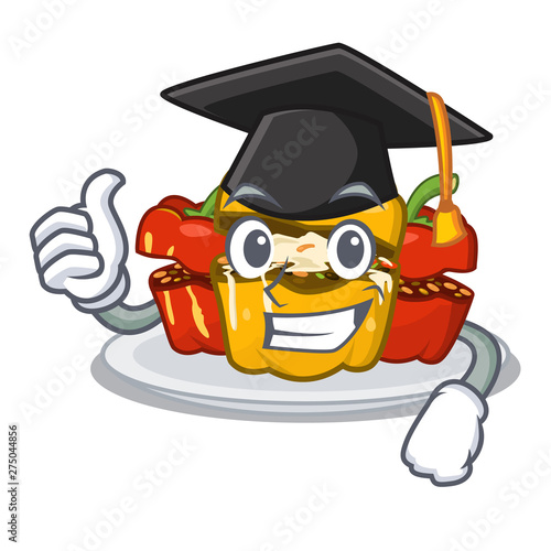 Graduation stuffed pepper is served cartoon plate