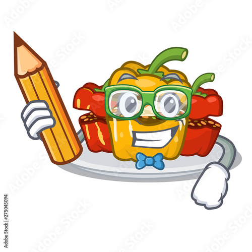 Student stuffed pepper is served cartoon plate