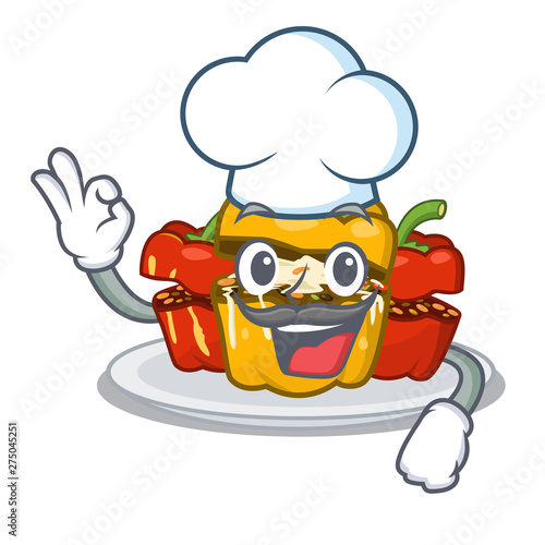 Chef stuffed pepper is served cartoon plate