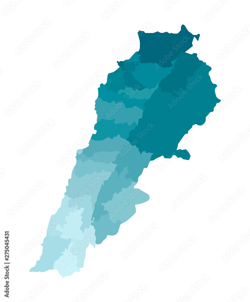 Vector isolated illustration of simplified administrative map of Lebanon. Borders of the districts. Colorful blue khaki silhouettes