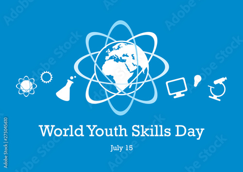 World Youth Skills Day vector. Human abilities illustration. White education icon set. Study simple icons set. Science symbols. World Youth Skills Day Poster, July 15. Important day