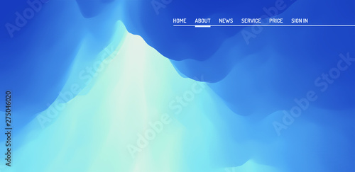 Website or mobile app landing page. Sky with clouds. Sun rays bursting through the clouds. 3d vector Illustration.