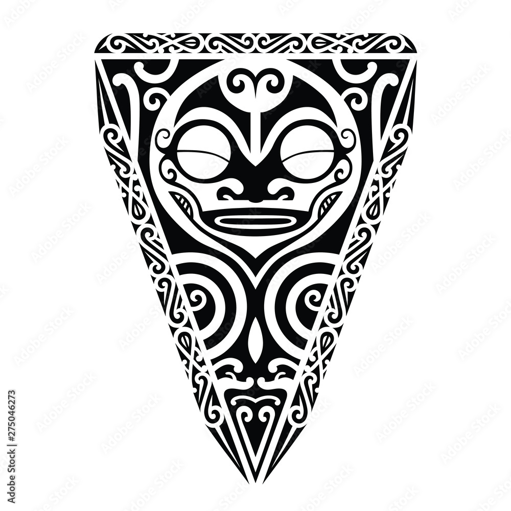 Tribal Mask. Monochrome Ethnic Patterns. Black Tattoo In Samoan Style.  Isolated. Vector. Royalty Free SVG, Cliparts, Vectors, and Stock  Illustration. Image 183459360.
