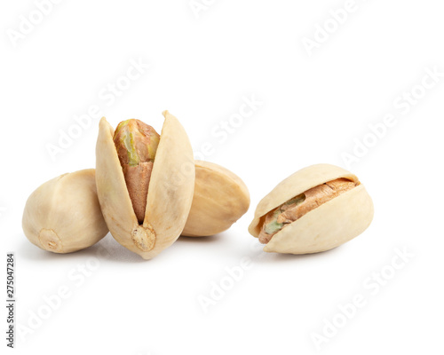 pistachio nuts on white background.