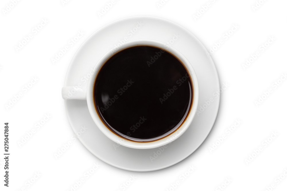 coffee black in white ceramic cup, top view isolated on white background. coffee black in white ceramic cup, top view isolated on white background.