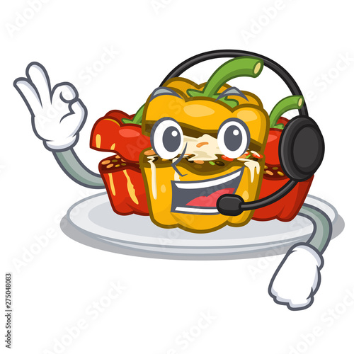 With headphone stuffed pepper in the character shape