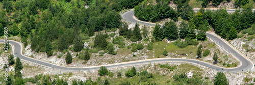Aerial view of mountain road, Albania. Traveling concept